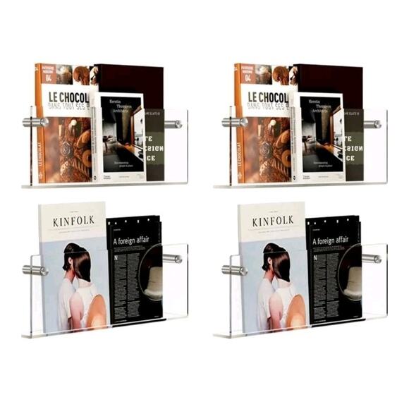 Acrylic Wall Mounted Magazine Rack Clear Display Holder Office & Waiting Room 4 - Picture 1 of 7